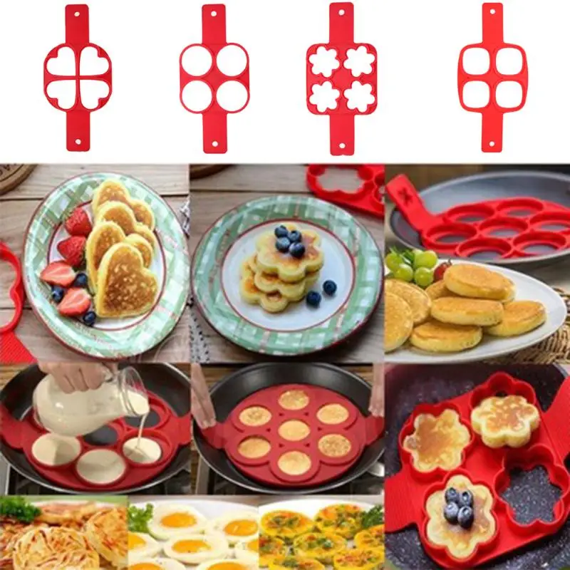 

Nonstick 4 Hole DIY Pancake Maker Silicone Egg Ring Mold Breasfast Cake Mold Kids Mini Pancake Egg Tools Kitchen Cooking Gadgets