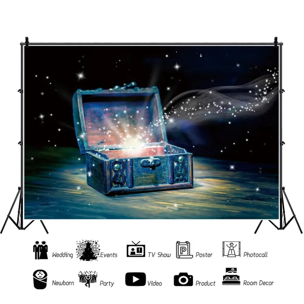 Laeacco Photo Backdrops Shiny Star Vintage Treasure Box Magic Party Baby Portrait Photographic Backgrounds For Photo Studio