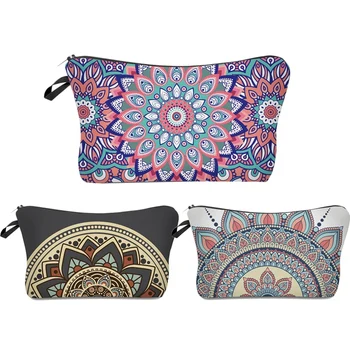

JHD-Roomy Cosmetic Bag,3 Piece Set Waterproof Travel Toiletry Pouch Makeup With Zipper (Mandala Flowers)