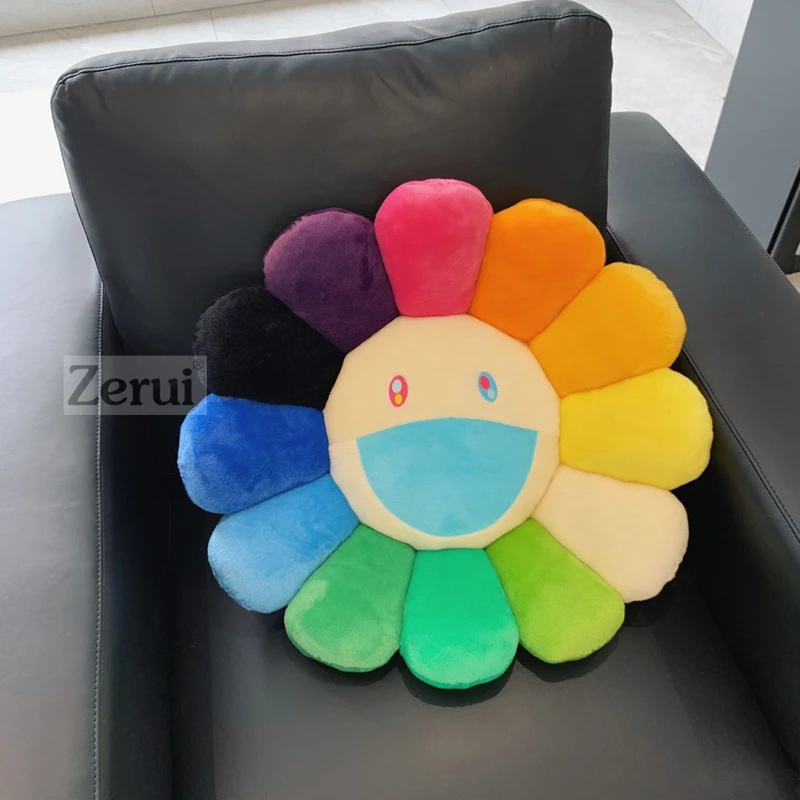 New 60cm High Quality Kawaii Murakami Sunflower Pillow Soft Flower Stuffed Doll Kaikai Kiki Colorful Pillows Plush Toy Cushion