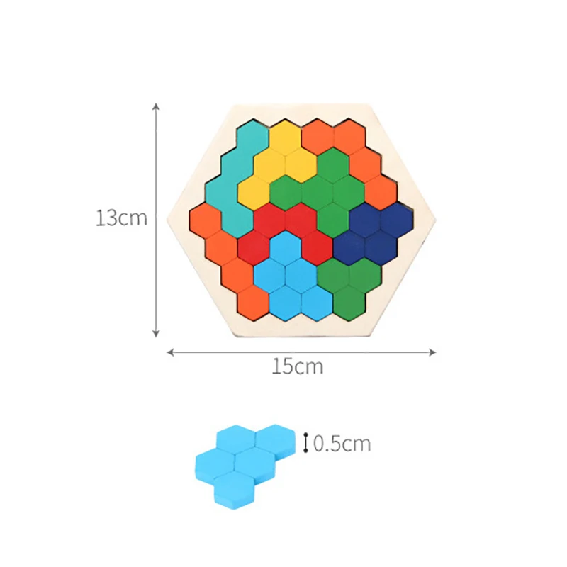 Wood Puzzles IQ Hexagon Puzzle Honeycomb Shape Tangram Board Toy Interesting Changeful Puzzle Toys for Children Adults Education 6