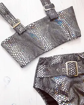 

2020 Sexy Snakeskin Bikini Swimwear Belt Adjustable Split Split High Waist Swimsuit Summer Brazil Bikini Push-up Set