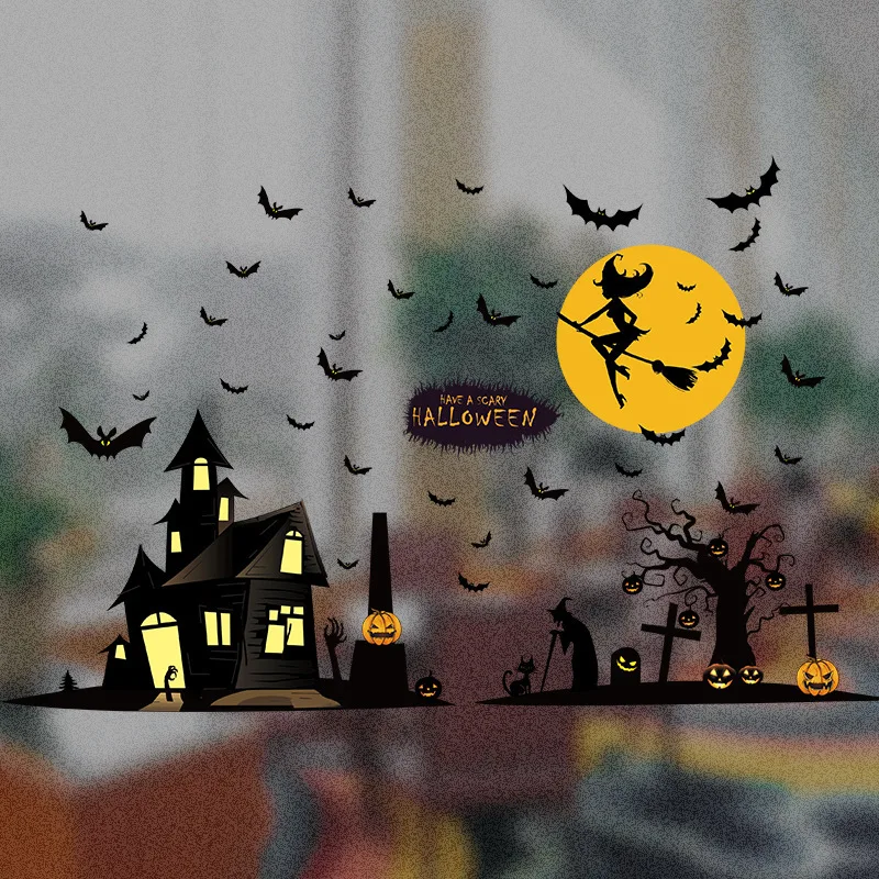 

Halloween Witch Wall Sticker Room Shop Decoration Window Glass Door Windows Background Wall Sticker Wallpaper