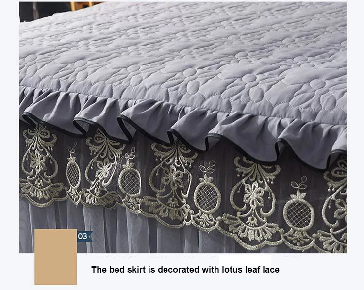 Thicken Quilted Bed Skirt Luxury Lace Embroidery Bed Frame Cover Warm Soft Bed Sheet Queen King Size Bedding Bedspread