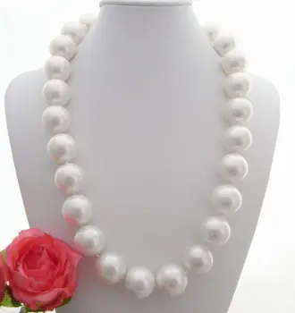 

22" 20MM White Sea Shell Pearl Long Necklace Cz clasp
