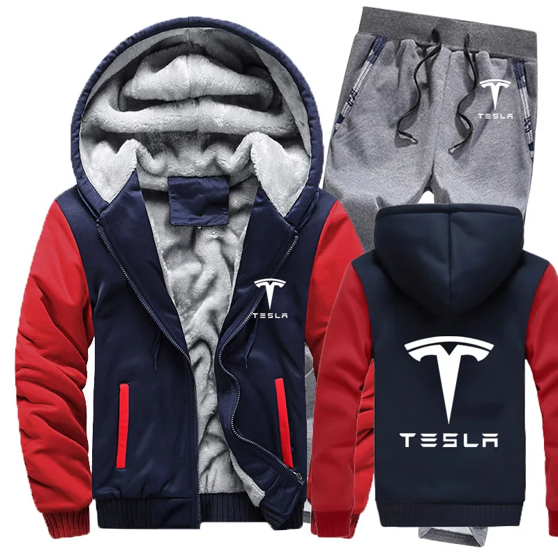 Толстовки мужские Tesla Car Logo Мужские s толстовки костюм зимний толстый теплый флис хлопок спортивный костюм на молнии мужские s куртка+ брюки комплекты из 2 предметов