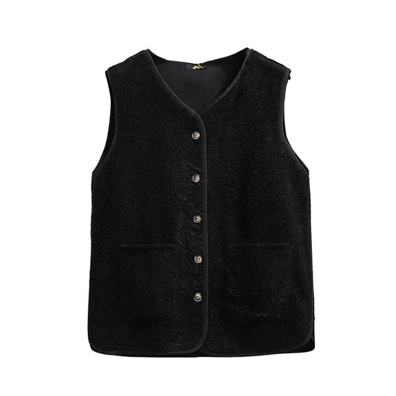 150Kg Plus Size Women\'s Bust 158 Faux Lamb Hair Waistcoat Vest  Autumn V-neck Single-breasted Solid Vest 6XL 7XL 8XL 9XL 10XL