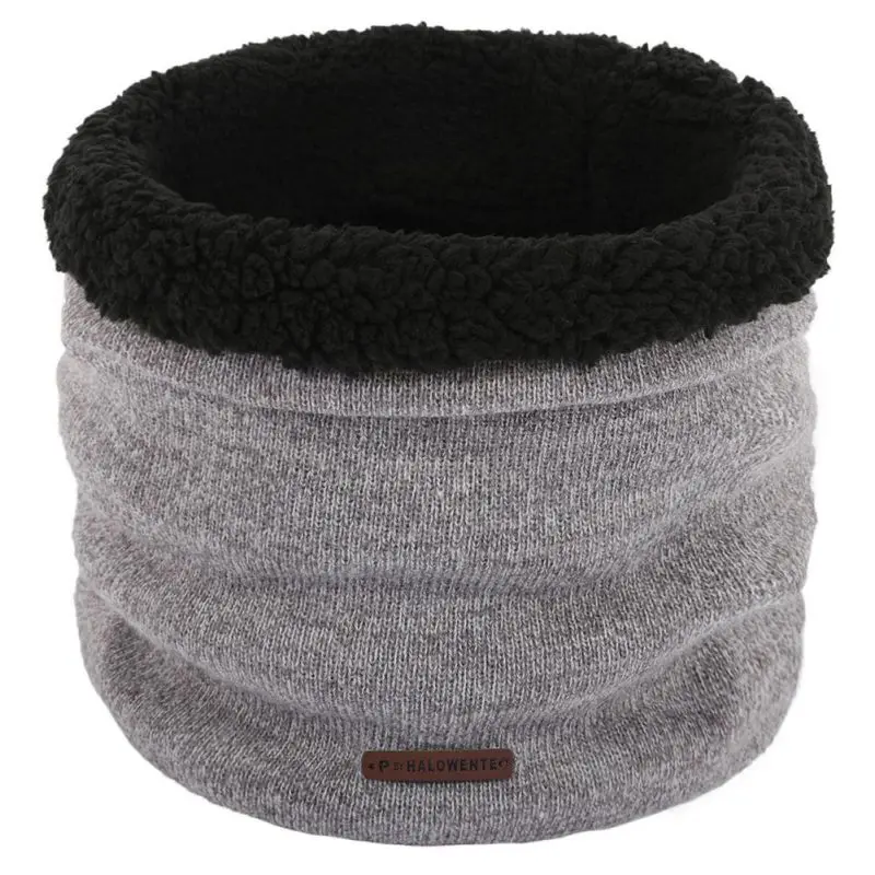 H Hot Men's Knitted Scarf Windproof Winter Neck Warmer Plus Velvet Collar Loop Scarf Double-Layer Infinity Scarf - Цвет: H