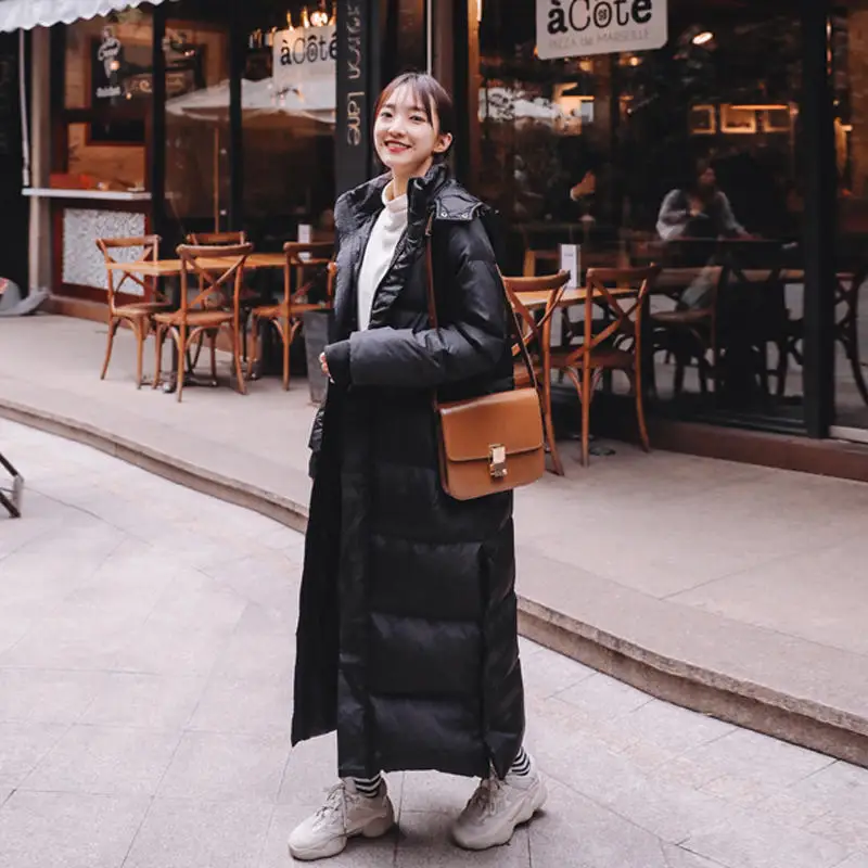 Black Parka Длинное пуховое хлопковое пальто женская одежда свободная негабаритная теплая зимняя куртка парки утепленная стеганая Студенческая Женская куртка с капюшоном Q2001 - Цвет: Black Parka