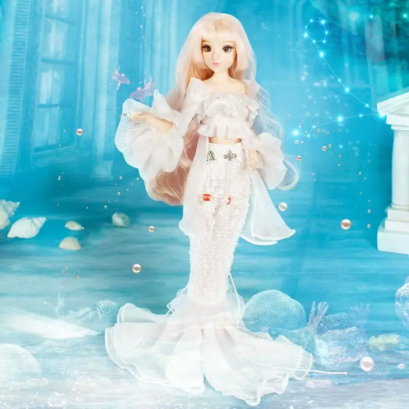 BJD кукла 14 шарнирная кукла 3D глаза Bjd пластиковая кукла 30 см Русалочка куклы для девочек игрушки длинный парик волосы женский тело мода кукла - Цвет: Белый