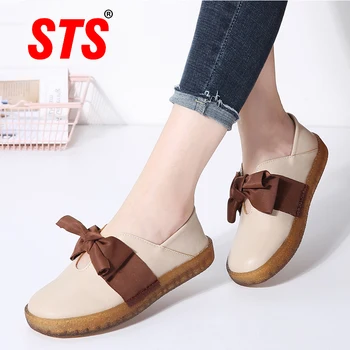 

STS Women's Casual Flats Shoes Fashion Bow-knot Leather Espadrilles Light Soft Slip-On Platform Comfortable Loafer Footwear