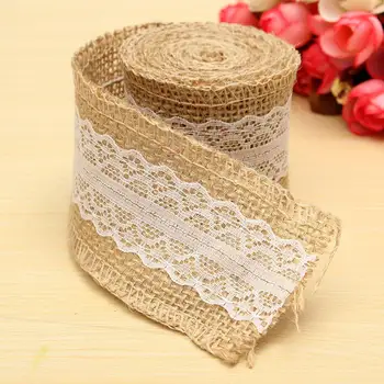

New 2M Burlap Ribbon Vintage Wedding Centerpieces Decoration Sisal Lace Trim Jute Hessian Rustic Event Party Decor Supplies