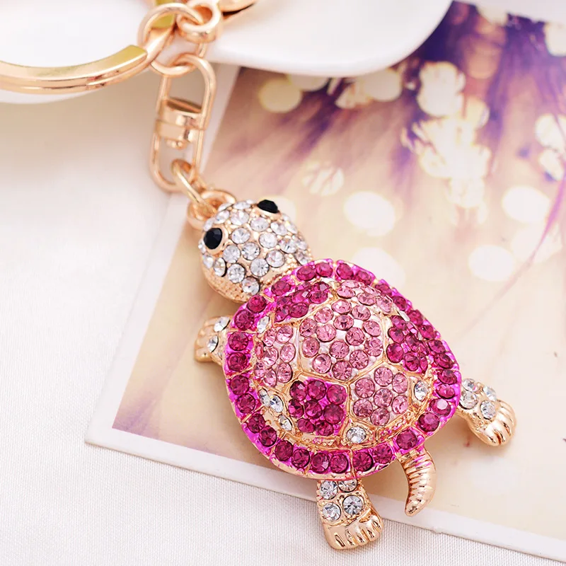 

Fashion Rhinestone Small turtle Keychains Color Turtle Keychain Woman's Bag Hanging Ornament And Car Decoration Metal Keychains