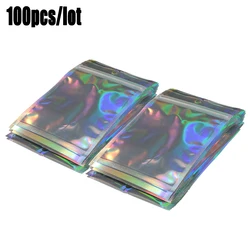 100Pcs Iridescent Zip lock Bags Pouches Cosmetic Plastic Laser Iridescent Bags Holographic Makeup Bags Hologram Zipper Bags
