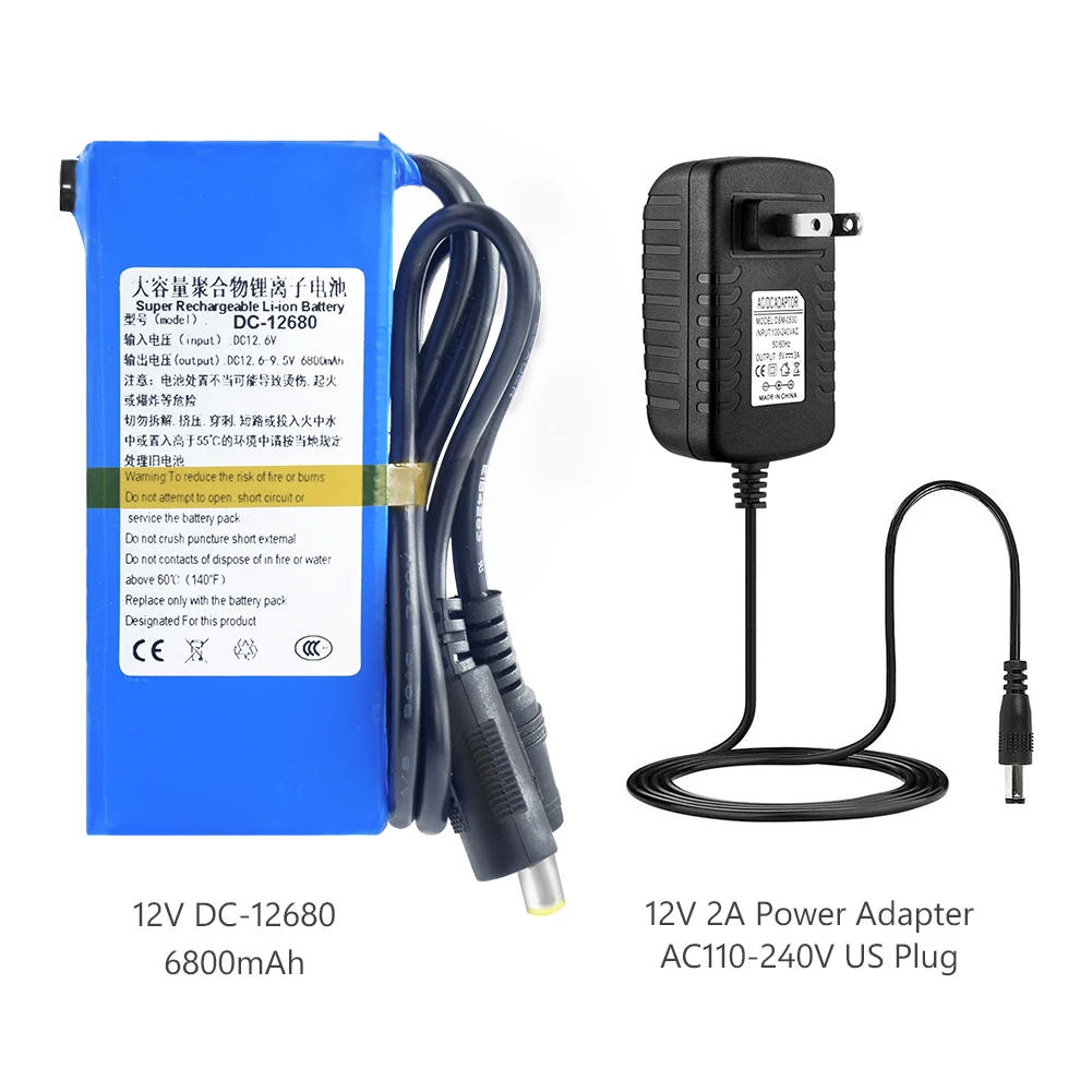 12v аккумулятор 6.8Ah DC-12680 перезаряжаемый комплект литий-ионный батарей Емкость DC 12,6 V 6800 Mah CCTV Cam монитор+ 2A зарядное устройство - Цвет: US Plug