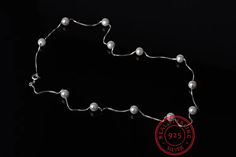 925 Sterling Silver Jewelry 12 Pcs 6mm Pearl Box Chain Choker Necklace Kolye Collares Bijoux Femme S-n54 silver necklace