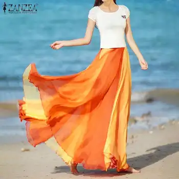 

ZANZEA Holiday Casual Sundress Elegant Beach Skirts Women Summer Long Maxi Vestidos Patchwork Elastic Waist Robe Plus Size 5XL
