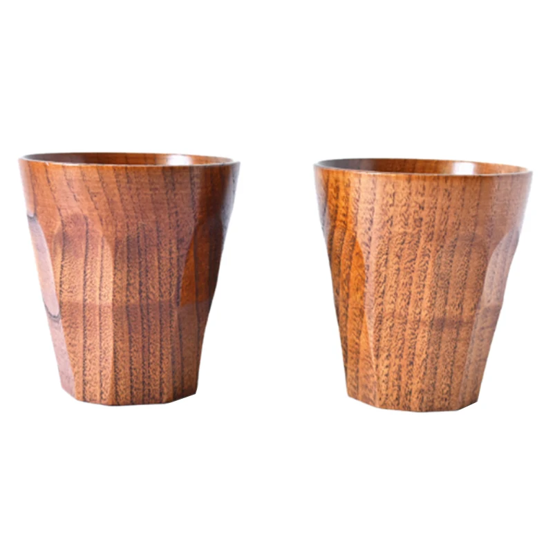 

2 Pcs Natural Solid Wood Water Mug Insulation Tea Cup Japanese Wooden Wine Coffee Water Drinking Mug for Beer Water Drinking