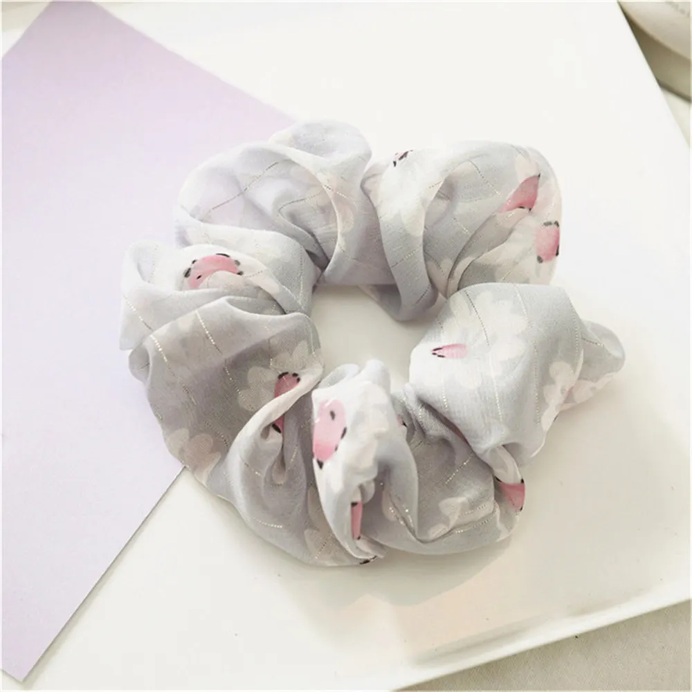 Light gray Новые цветочные резинки для волос лента для волос летняя повязка на голову для женщин конфетный цветной хвост держатель волос Галстуки аксессуары для девочек - Цвет: Light gray