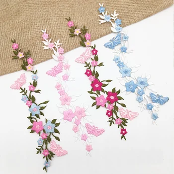 

1Pc Embroidered Flower Butterfly Applique Sew Iron On Patch Clothing with Bright powder craft garment HB22