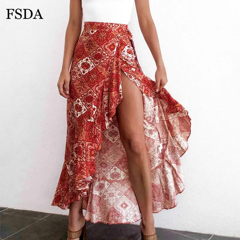 Женская длинная облегающая юбка с цветочным принтом FSDA желтая Повседневная