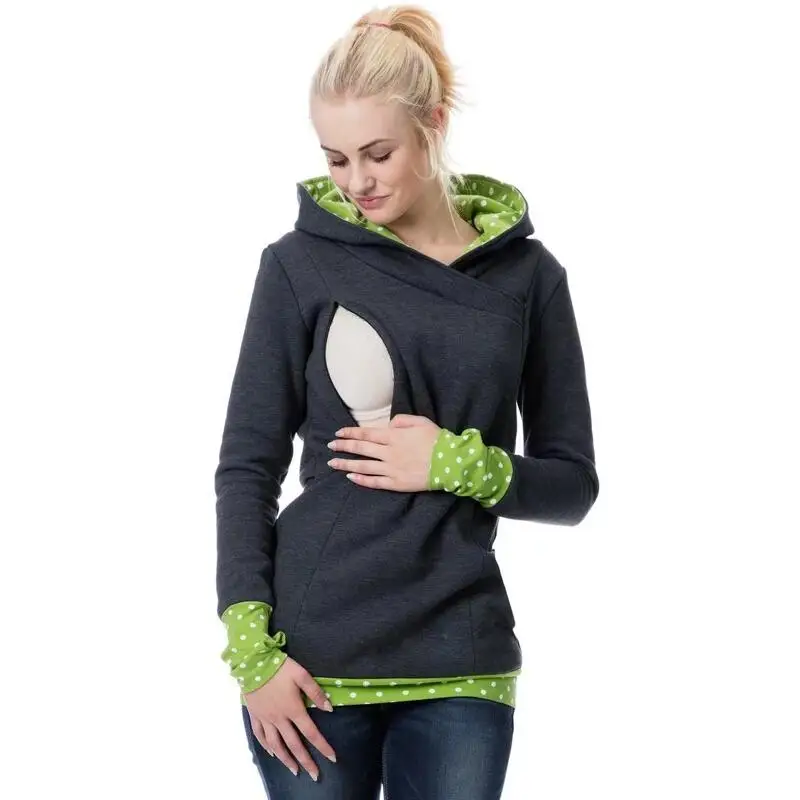 Осенняя Толстовка для кормящих мам, зимняя одежда для беременных и кормящих женщин, топы с капюшоном, футболка, одежда для кормления - Цвет: as the picture