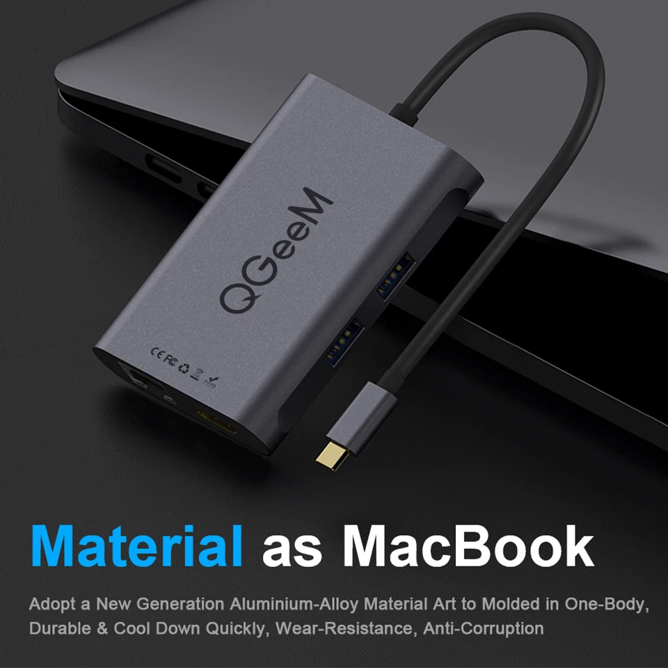 QGeeM 8 в 1 USB C концентратор для Macbook Pro usb-хаб 3,0 адаптер PD HDMI RJ45 TF SD 3,5 мм Aux type C концентратор для iPad Pro сплиттер док-станция