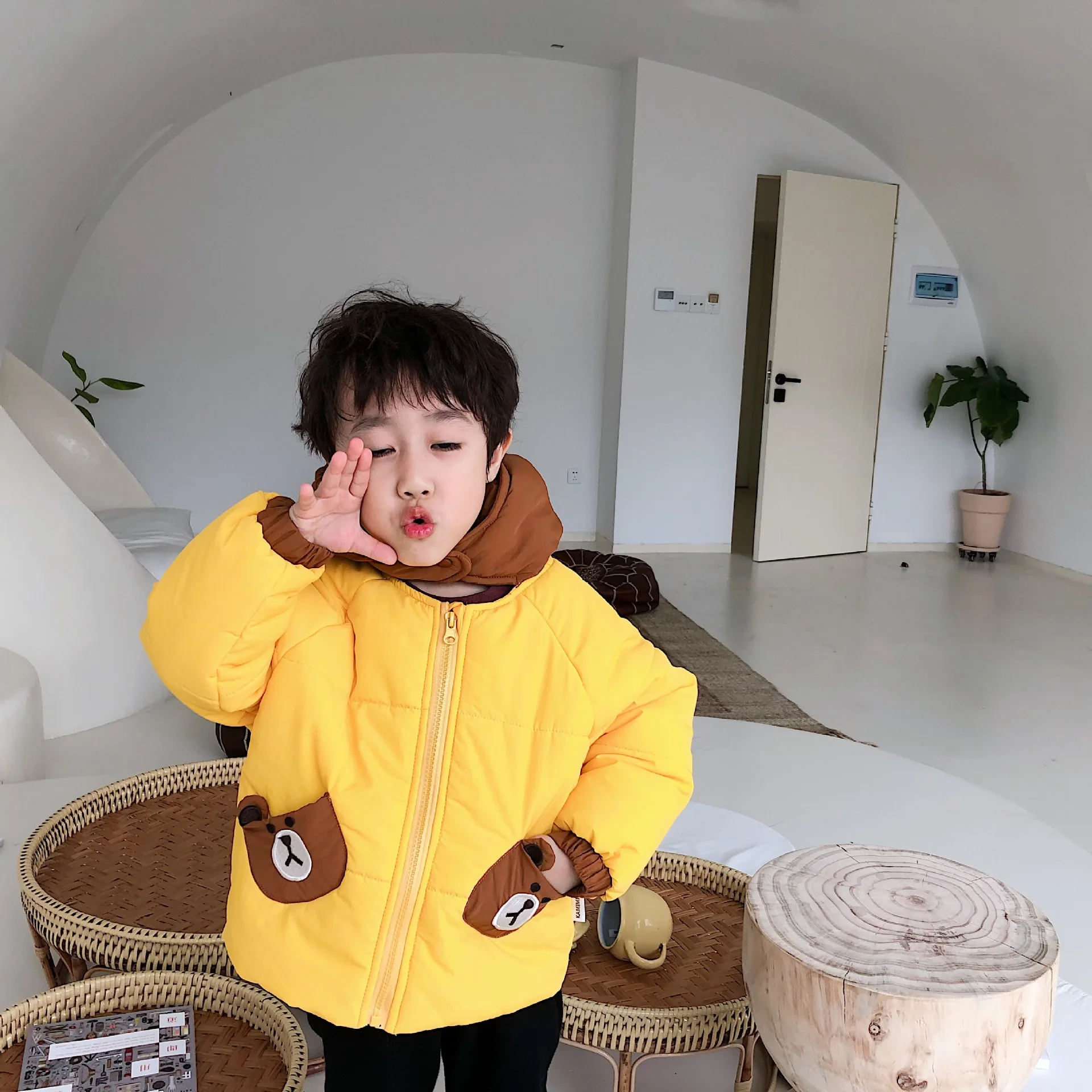 Tonytaobaby/Новая зимняя детская одежда для мальчиков и девочек хлопковая куртка с медведем зимняя детская куртка с капюшоном и вышивкой