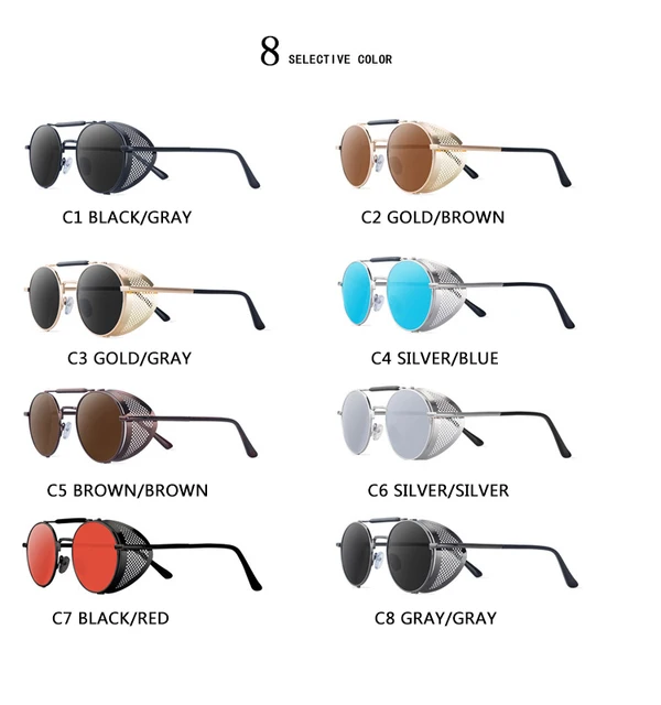 Classic Gothic Steampunk Style Sunglasses Men Women Brand Designer Retro Round Metal Frame Colorful Lens Sun Glasses 2