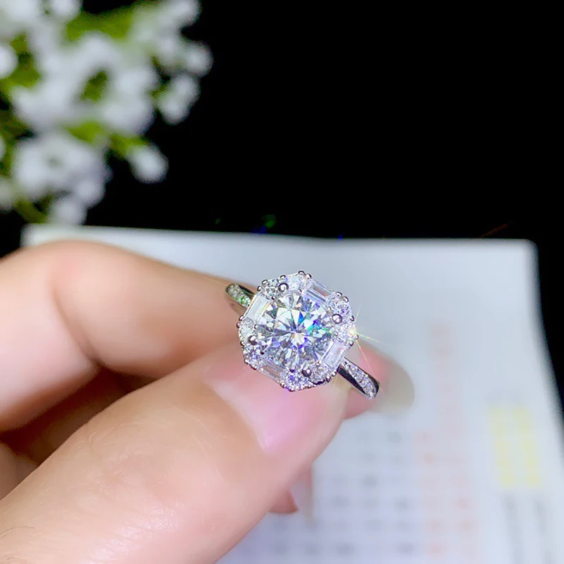 BOEYCJR 925 серебро 1ct F цвет Moissanite VVS обручальное свадебное кольцо с бриллиантом с национальным сертификатом для женщин