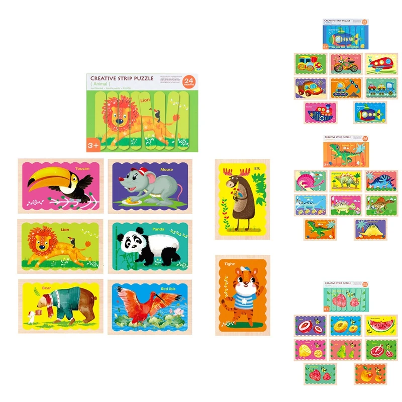 

Double-Sided Puzzles Jigsaw Toys Strip-Shaped Puzzles for Toddlers Kids (32 Pcs & 8 Patterns)