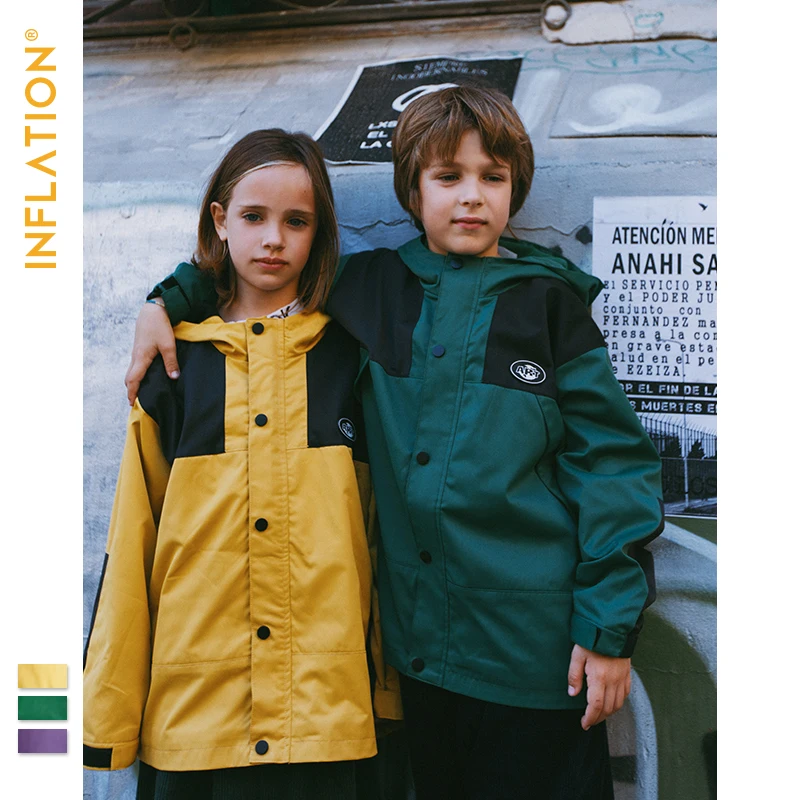 Детский флисовый Тренч с инфляцией, FW, цветная ветровка с капюшоном, куртка для мальчиков, свободный крой, детский Тренч, верхняя одежда, 19610A