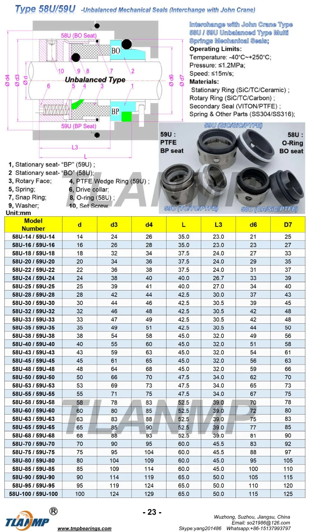 58U-53mm 58U/53 John Crane механические уплотнения(материал: SiC/Carbon/VIT) | Тип 58U дисбаланс тип для вала размер 53 мм насосы