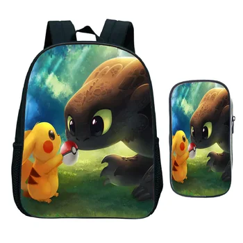 

Pikachu Stitch Children School Backpack Toddler Boys Girls Primary Kindergarten Backpack Kids Small Bags with Cute Pencil Case