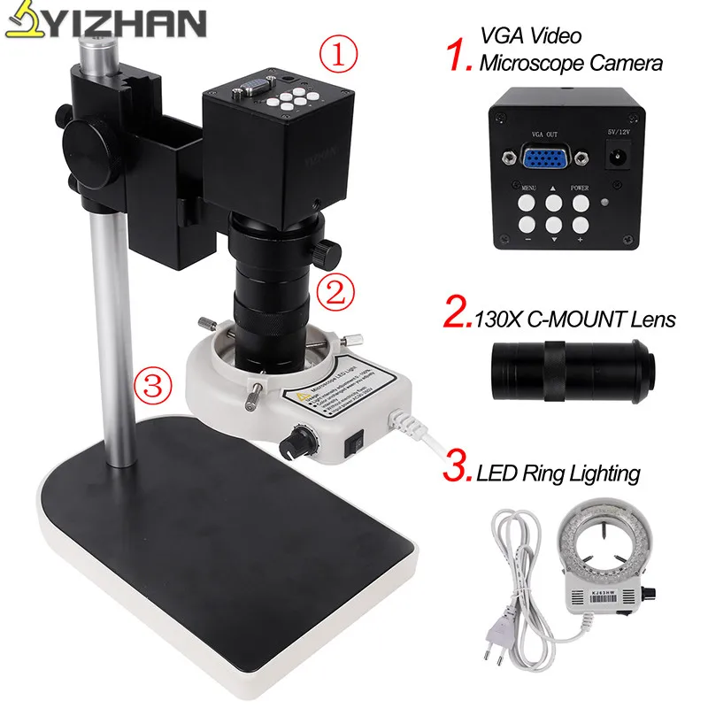 

Digital Microscope sets HDMI VGA Industrial Microscope Camera+130X C mount lens+ LED Ring Light For Phone Chip Repair micro scop
