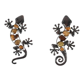 

2Pcs Home Decor Metal Gecko Wall for Garden Decoration Outdoor Statues Accessories Sculptures and Animals Jardin