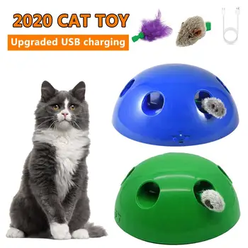 

USB Charging Cat Toy Automatic Rotation Chase Mouse Feather Toy Funny Electronic Pet Kitten Cat Toy Interactive Cat Supplies 20E