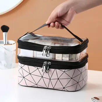 

2020 Newest Hot Portable Multifunction Pouch Toiletry Double Zippers Cosmetic Bag Makeup Travel Leather Case Organizer