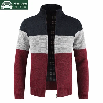 

Fashion Sweater Men Casual Wool Cardigan Sweatercoat Men Striped Patchwork Pockets Outwear Warm Knit Jacket pull polaire homme
