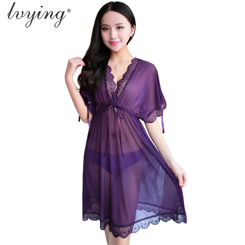 ثوب نوم حريمي مثير من الدانتيل ثوب نوم من الحرير الشفاف لباس نوم شاش ملابس نوم داخلية قميص نوم