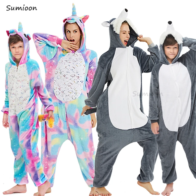 

Kigurumi Unicorn Pajama Animal Onesie for Women Men Sleepwear Adult Cartoon Wolf Cospaly Winter Pyjamas Baby Panda Overalls Kids