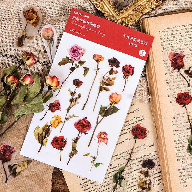 Bouquet Flower Rub On Transfer Stickers Aesthetic Plant Scrapbooking Material Junk Journal Card Decorative Crafts DIY Sticker