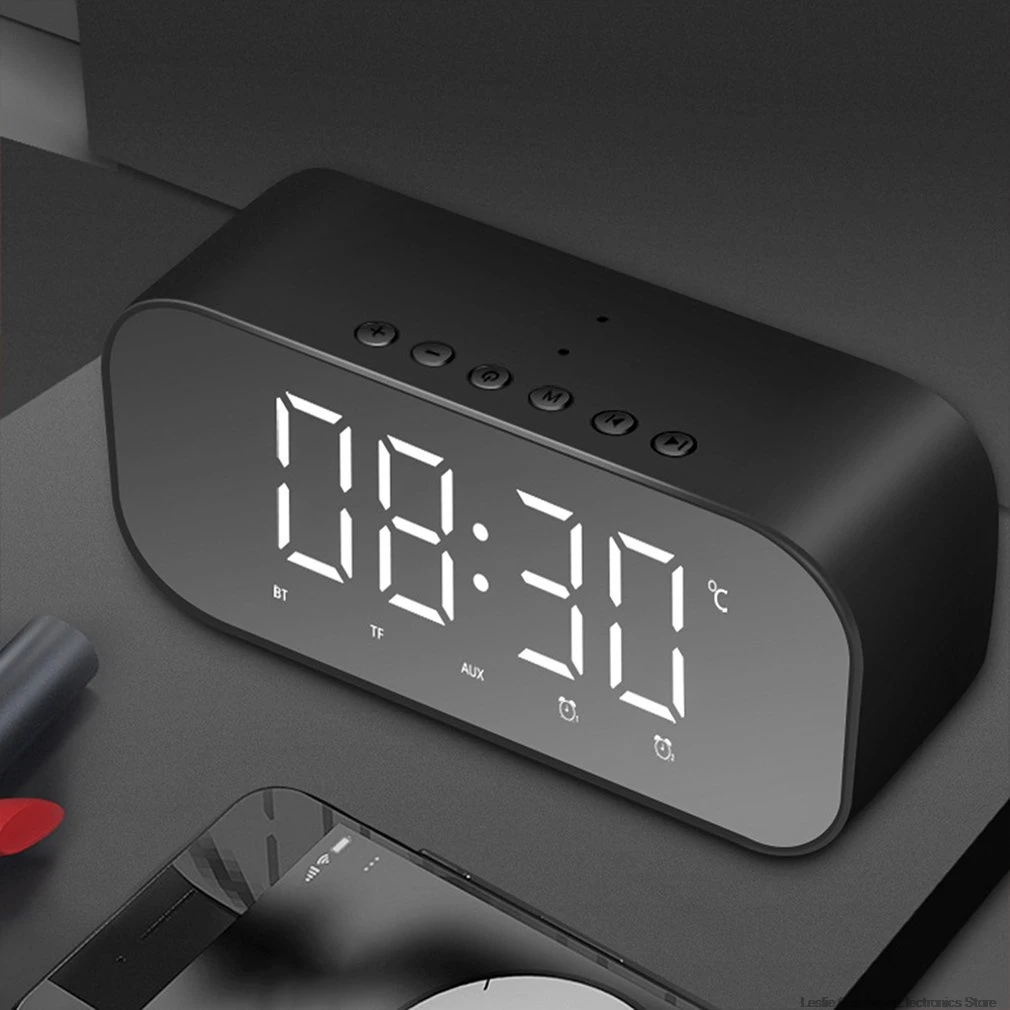 Bluetooth динамик с fm-радио светодиодный Будильник с зеркалом сабвуфер музыкальный плеер настольные часы беспроводные