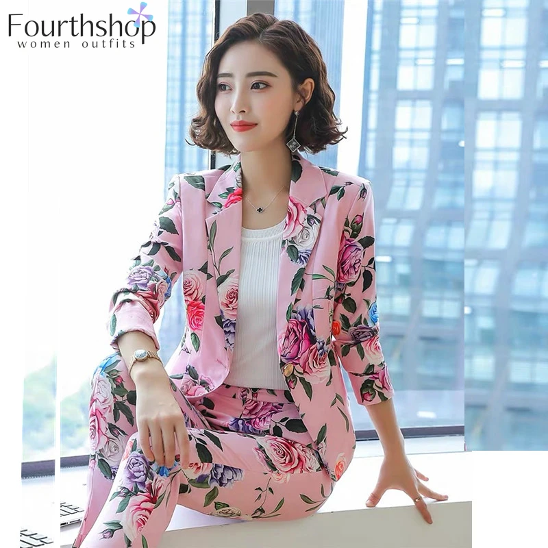 Floral pants suit womens Clearance