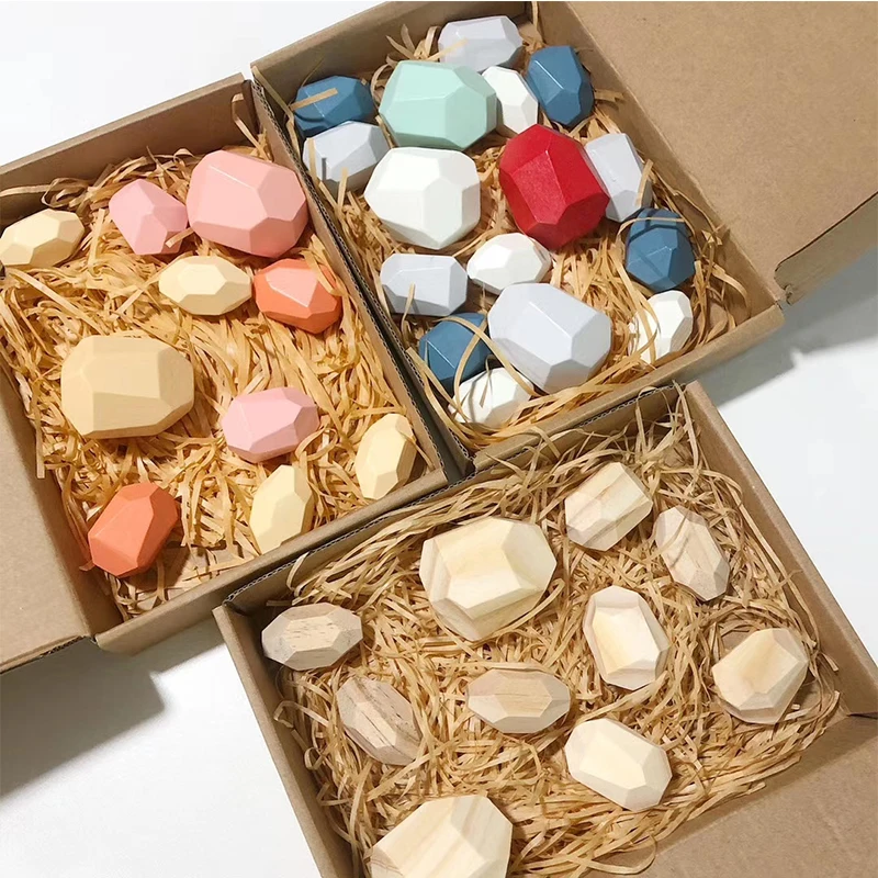 

Children's Wooden Colored Stone Jenga Building Block Educational Toy Creative Nordic Style Stacking Game Rainbow Wooden Toy Gift