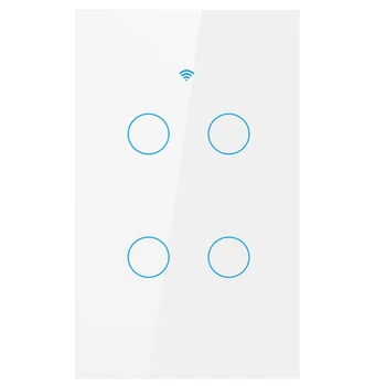 

Us Wifi Smart Switch 4 Gang Smart Wall Press Light Switch Works With Alexa Google Home Mini Ifttt Smart Life Tuya App(White)