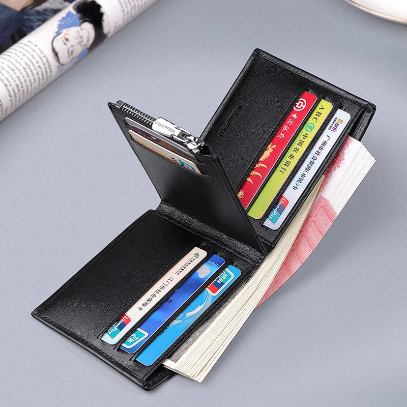 Men Wallet Genuine Leather Casual Bifold Wallet Design Card Holder Organized Slim 5