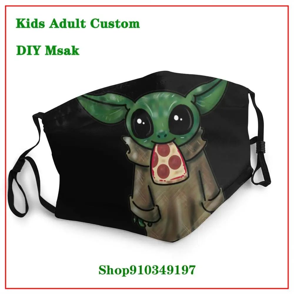 Моющаяся многоразовая маска для лица Baby Yoda с пиццей женская детская модная