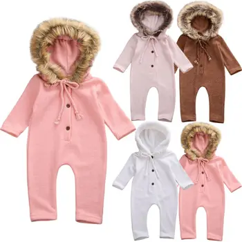 

New Baby Girl Boy Winter Clothes Fur Hooded Romper Jumpsuit Warm Outfits Outerwear 5 Colors