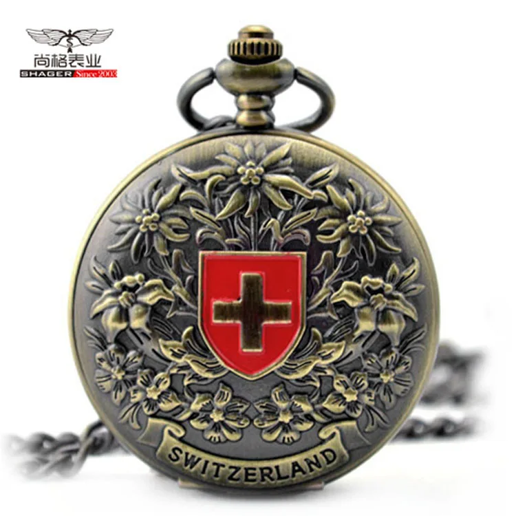 Античный Bonze/серый красный крест Римский номер Механические карманные часы с брелоком цепь стимпанк полный стальной брелок часы для мужчин и женщин - Цвет: bronze